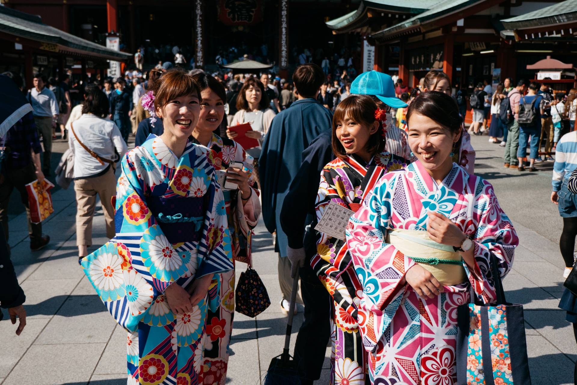 Japanese girls wearing traditional kimono